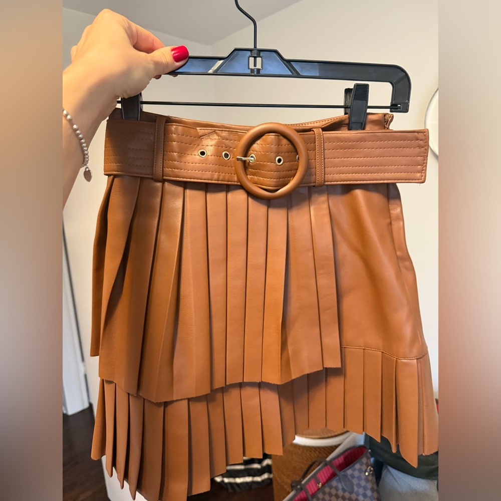 Zara Tan Pleated Skirt with Belt